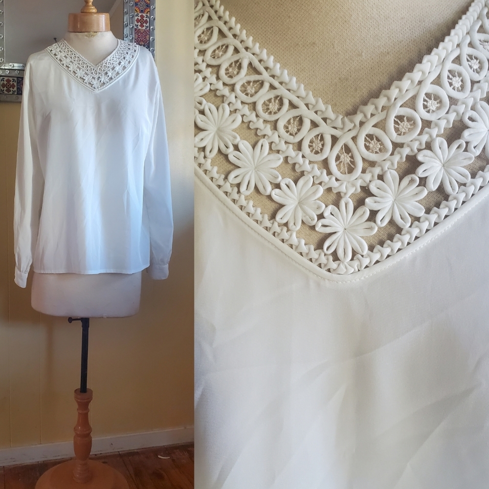 Vintage embroidered white blouse large